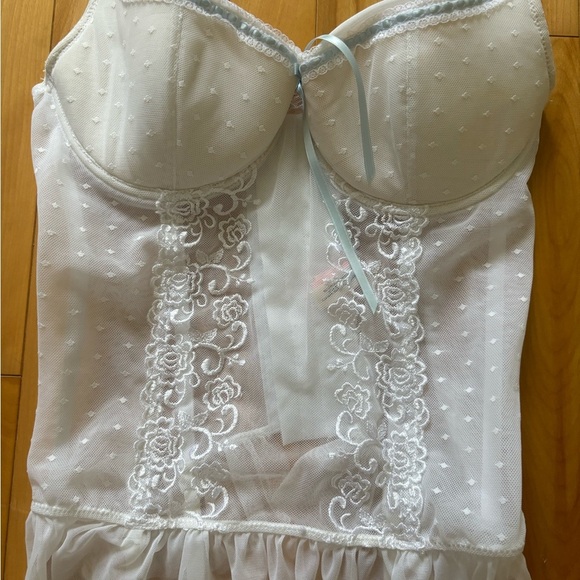 Beautiful White and Light Blue Sheer Bustier Top with Lace Details - Picture 2 of 4
